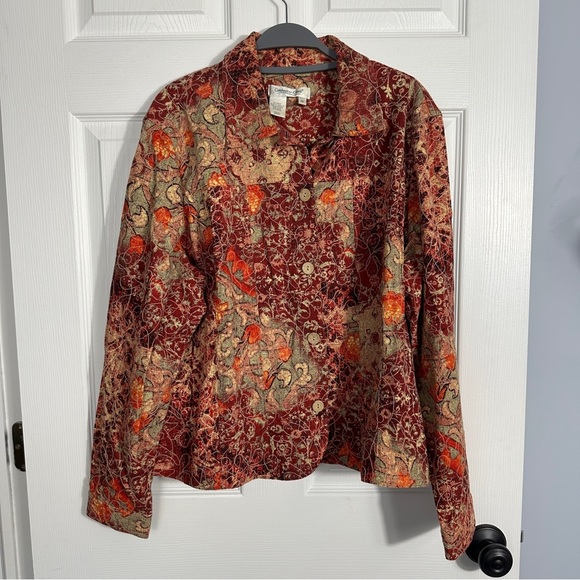 Coldwater Creek size 1X linen blend shirt/shacket, vibrant, embroidered, office - Picture 1 of 9